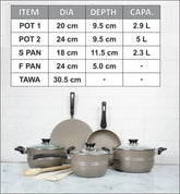 KLASSIC Oscar Marble Coated Cookware Gift Set 11 Pieces Beige
